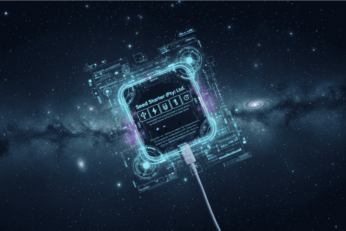 Digital device with a USB cable against a space-themed background
