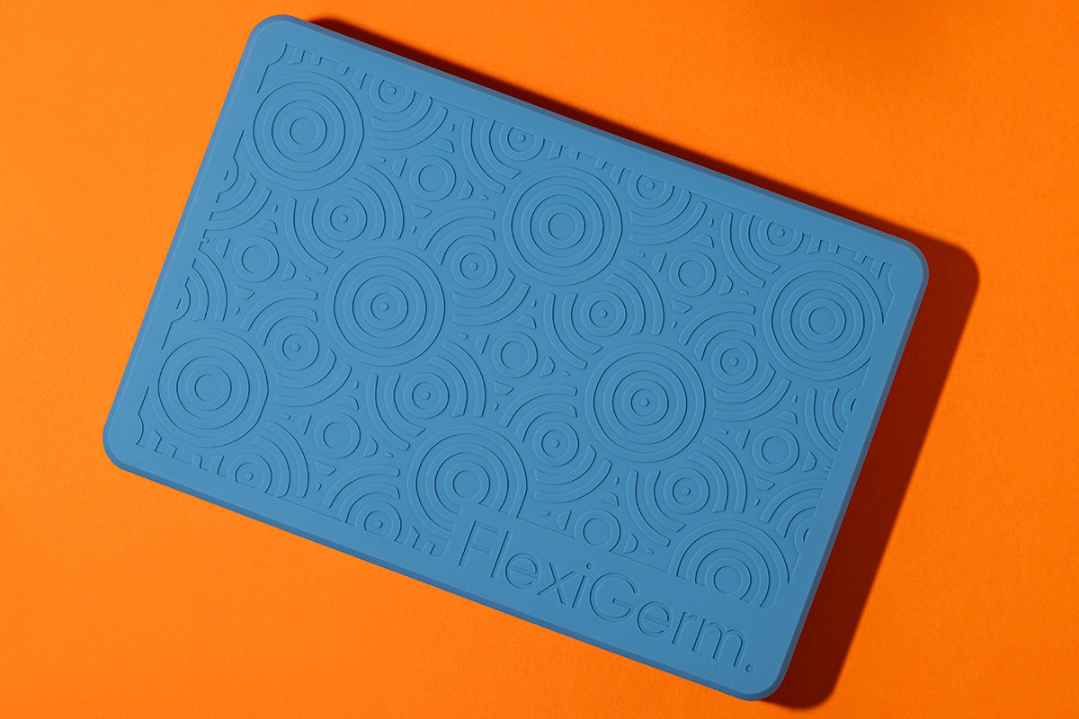 Blue silicone FlexiGerm seed germination tray on orange background