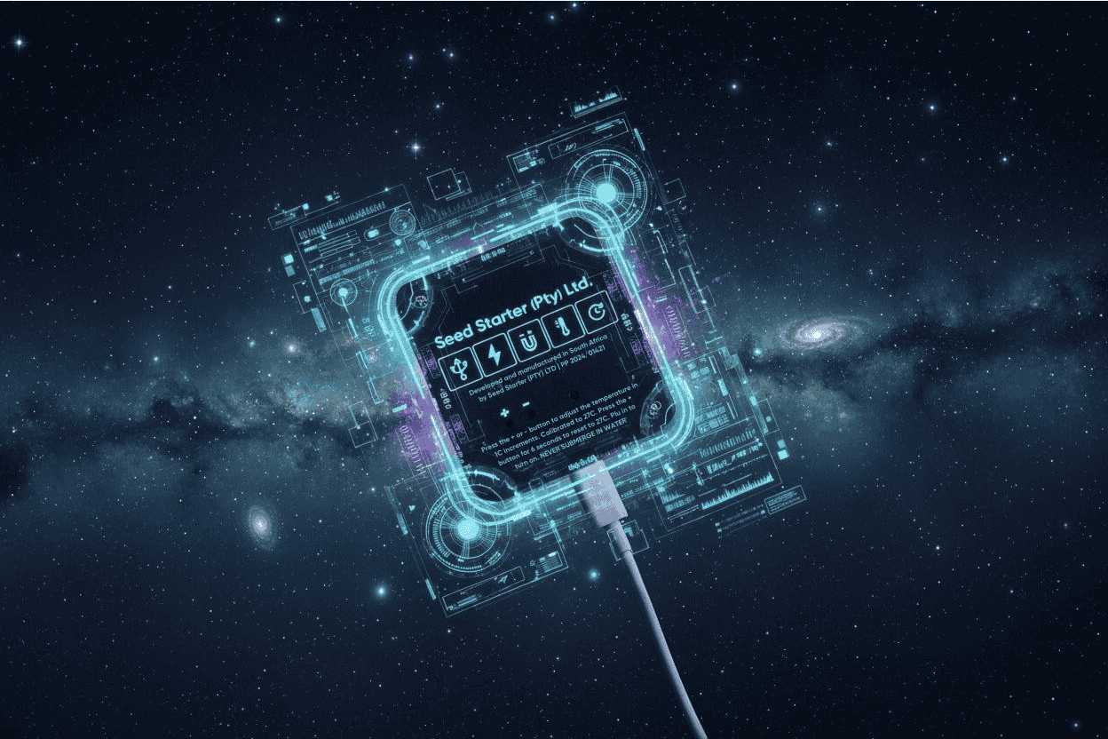 Digital device with a USB cable against a space-themed background